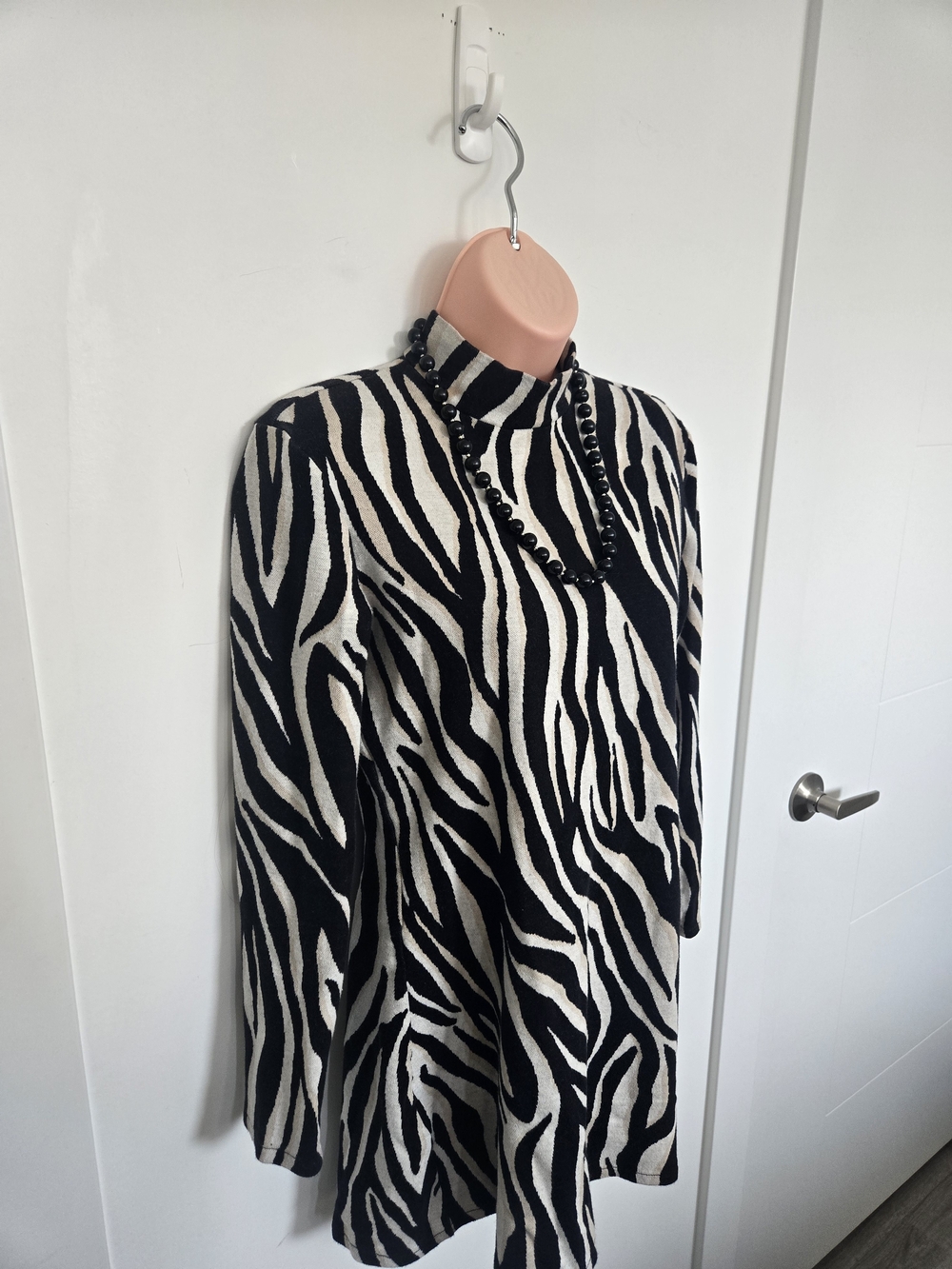 Zara Black and White Zebra Print Mock Neck Sweater - Picture 3 of 5